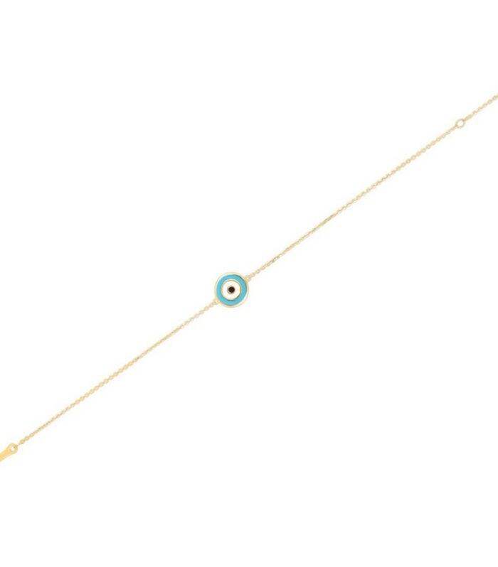 14k Yellow Gold Blue Evil Eye Bracelet (1.00 mm)