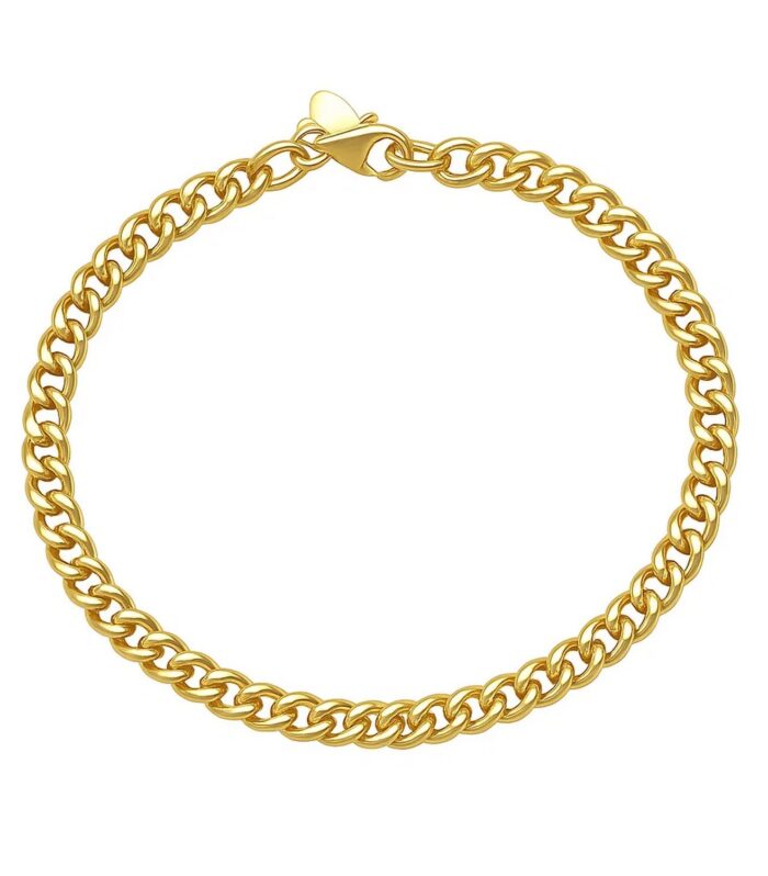 14K Yellow Gold Petite Faceted Cuban Link Chain Bracelet (4.50 mm)
