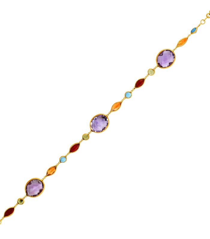 14k Yellow Gold Bracelet with Multi-Colored Stones (1.00 mm)