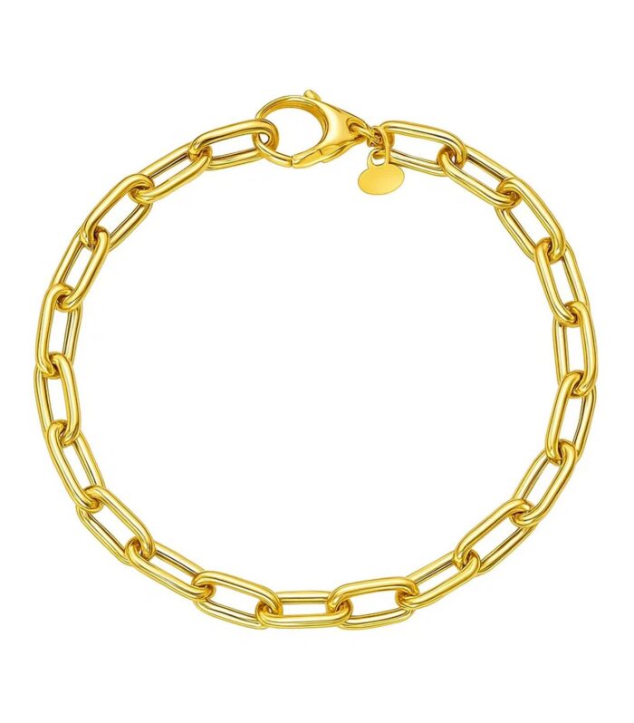 14K Yellow Gold Charm Lock Paperclip Chain Bracelet