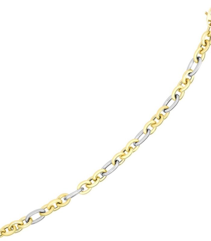 14k Two-Tone Gold Long and Short Style Oval Link Bracelet (7.50 mm)