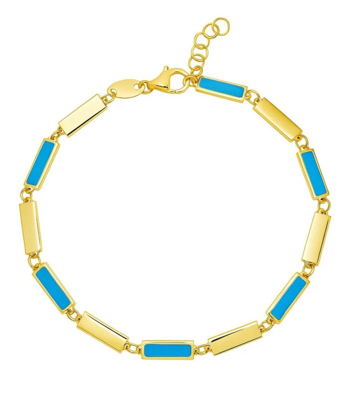 14K Yellow Gold Turquoise Rectangle Links Bracelet (3.50 mm)