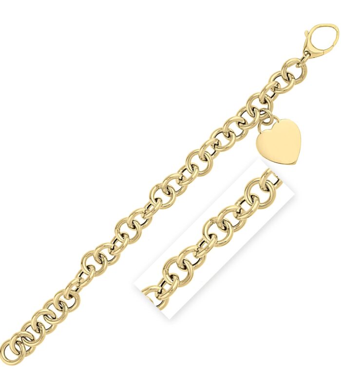 Heart Tag with Rolo Link Bracelet in 14K Yellow Gold (11.40 mm)