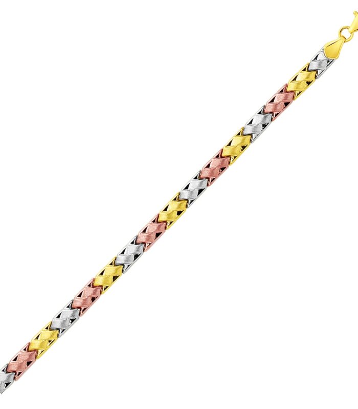 14k Tri-Color Gold Weave Design Bracelet (6.35 mm)