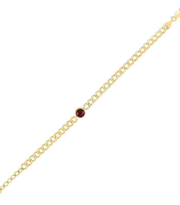 14K Yellow Gold Garnet Curb Chain Bracelet (3.60 mm)