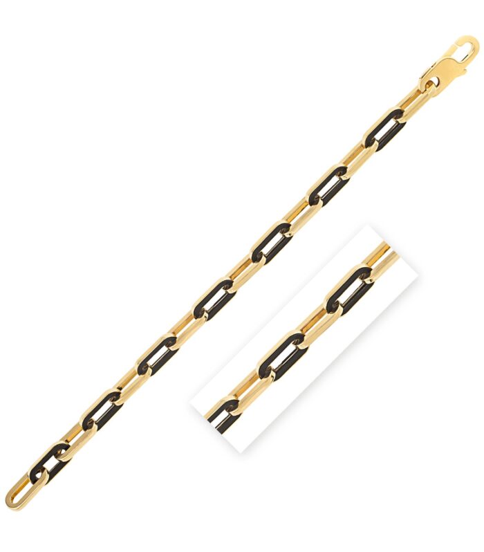 14k Yellow Gold Black Onyx Paperclip Gem Link Bracelet (7.00 mm)