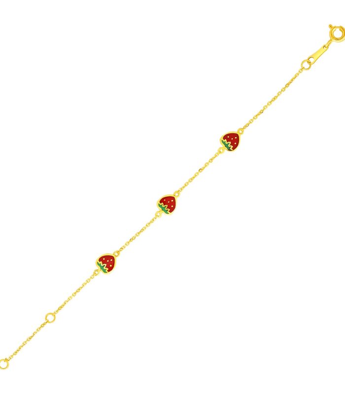 14k Yellow Gold Childrens Bracelet with Enameled Strawberries(1.00 mm)