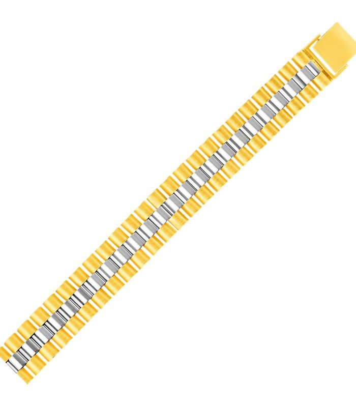 14k Two Tone Gold Mens Panther Link Bracelet (12.30 mm)