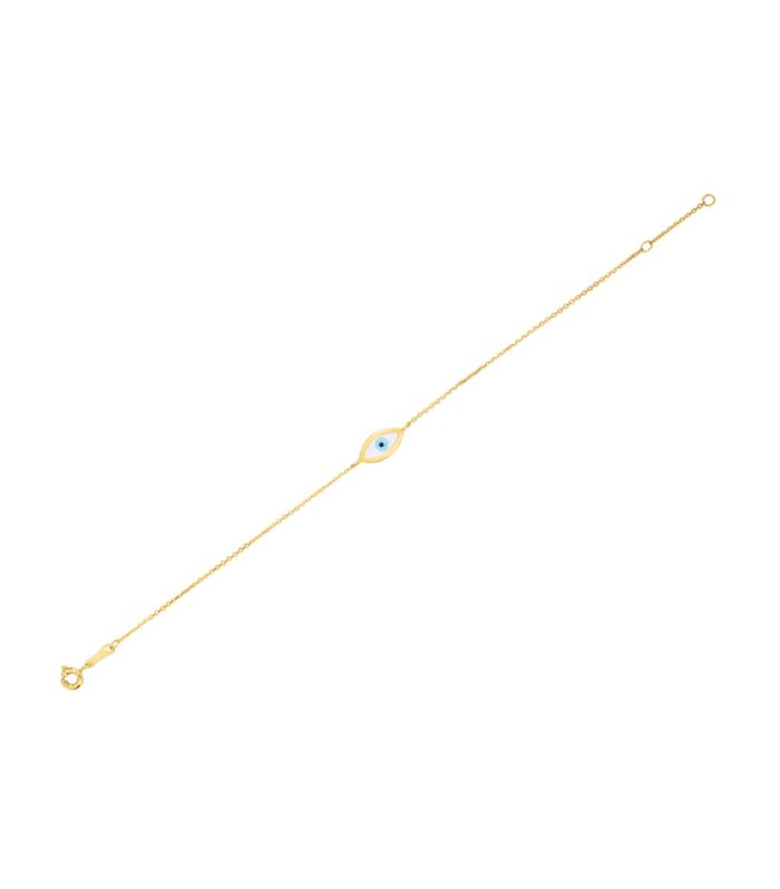 14k Yellow Gold MOP Evil Eye Bracelet (1.00 mm)