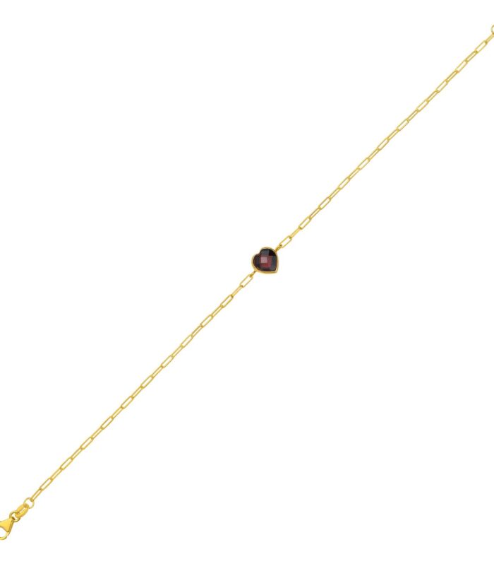 14K Yellow Gold Garnet Heart Bracelet