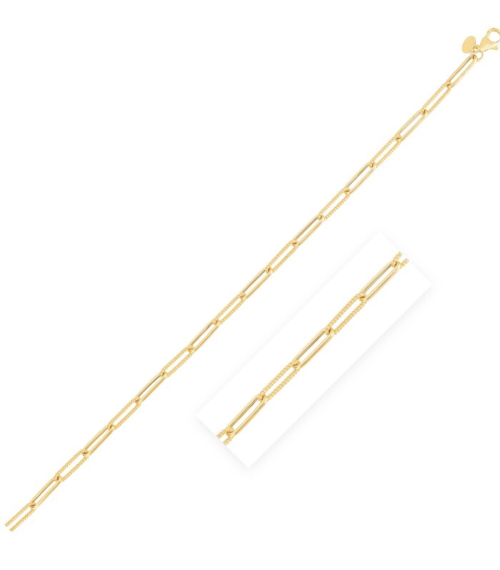14k Yellow Gold High Polish Alternating Bead Paperclip Bracelet  (3.50 mm)