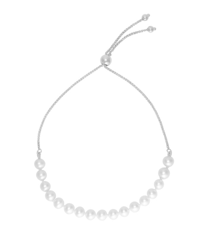 14k White Gold Adjustable Friendship Bracelet with Pearls (5.00 mm)