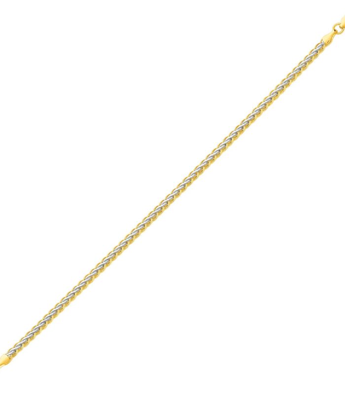 Two-Toned Fine Wheat Chain Bracelet in 10k Yellow and White Gold (3.00 mm)