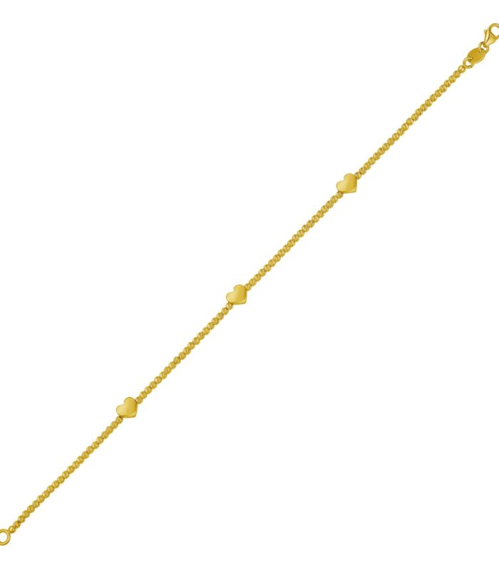 14K Yellow Gold Heart Station Bead Bracelet