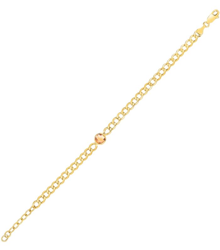 14K Yellow Gold Citrine Curb Chain Bracelet (3.60 mm)