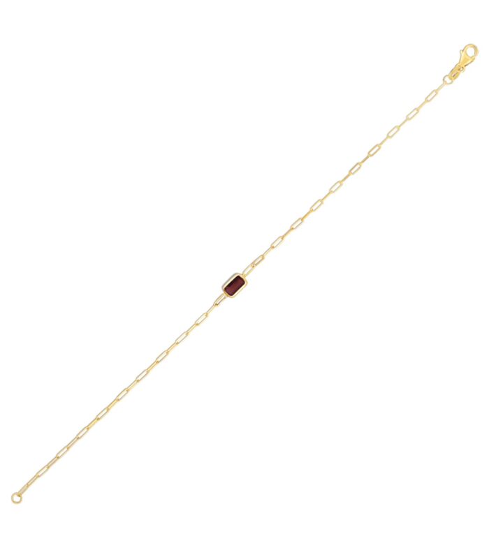 14K Yellow Gold Garnet Paperclip Bracelet (1.50 mm)