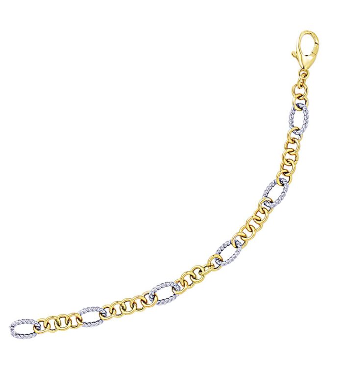 14k Two-Tone Gold Rope Motif Oval and Round Link Chain Bracelet (8.80 mm)