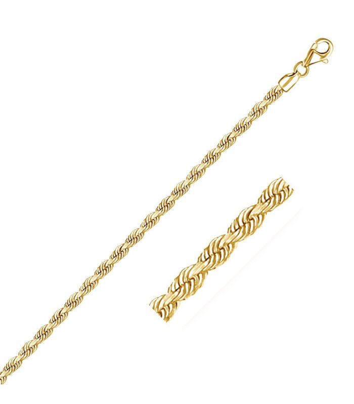 10k Yellow Gold Solid Diamond Cut Rope Bracelet (3.00 mm)