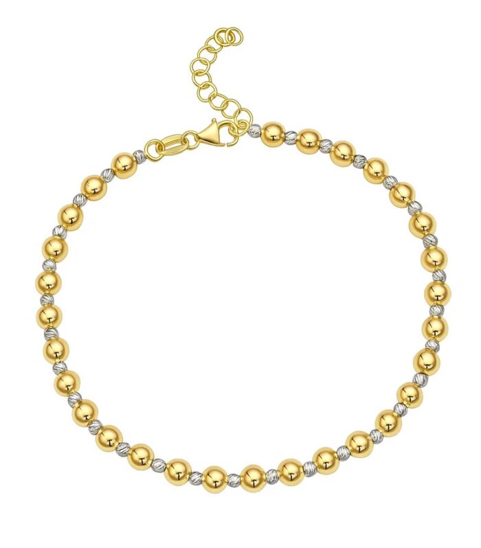 Two Tone Beaded Chain Bracelet in 14K Gold (4.00 mm)