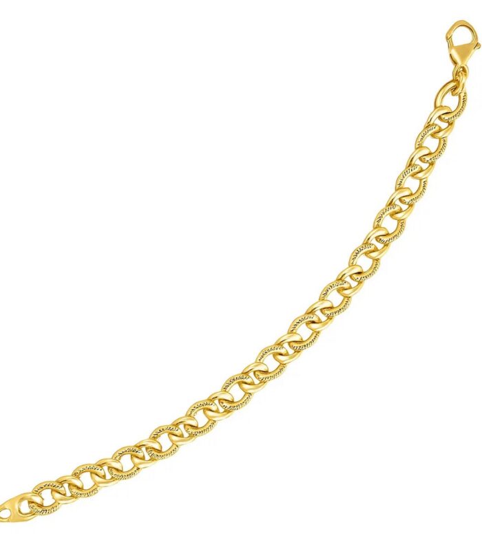 14k Yellow Gold Curb Chain Design with Diamond Cuts Bracelet (8.80 mm)